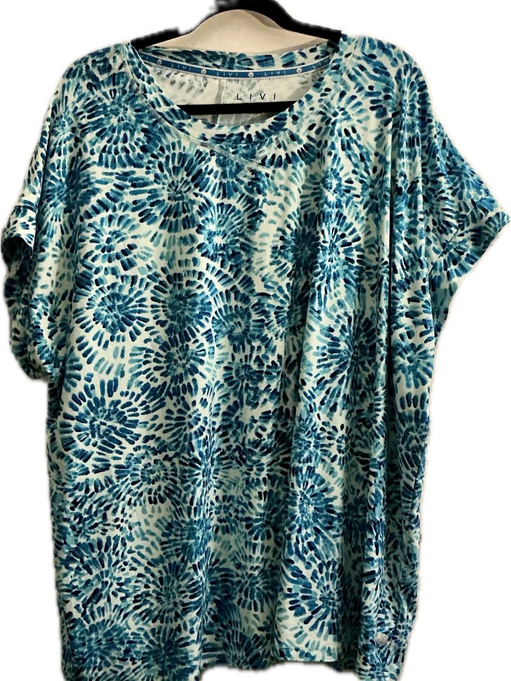 LIVI by Lane Bryant Blue Abstract Print Top Plus Size 22/24 Relaxed Fit